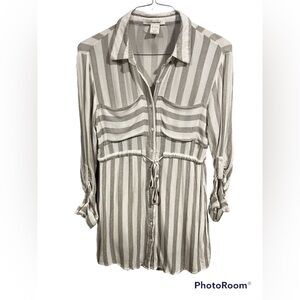 Passport Button Down Coastal Striped Long Sleeve Shirt Dress Large Beachy Boho